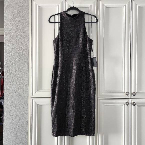 NWT ADRIANNA PAPELL | Metallic Midi Cocktail Dress - Picture 7 of 11
